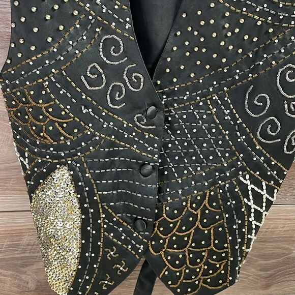 effeci Ladies Beaded Vintage 80’s Vest, Black 2ith Beads and Studs, Size 8 - Picture 3 of 5